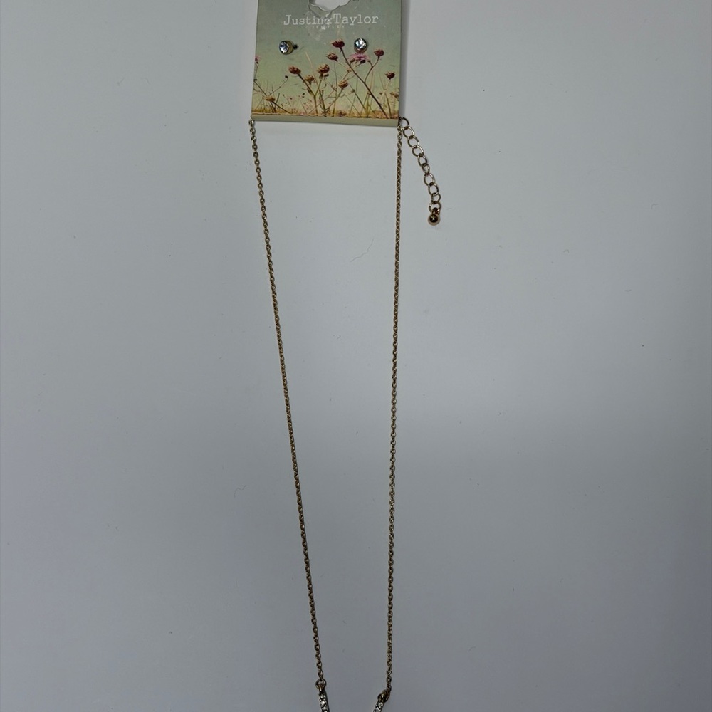 Justin Taylor Gold V Necklace & Stud Earrings Set NWT